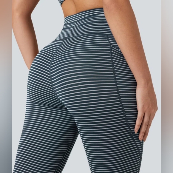 HALARA High Waisted Drawstring Striped Pocket Leggings Oceanic Teal NWT Medium - Picture 4 of 16